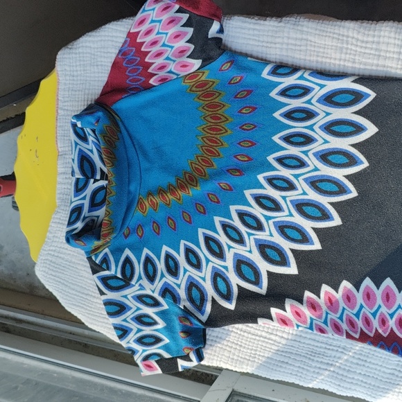 Colorful Geometric Pattern Dress Short Sleeves Soft - Picture 2 of 5